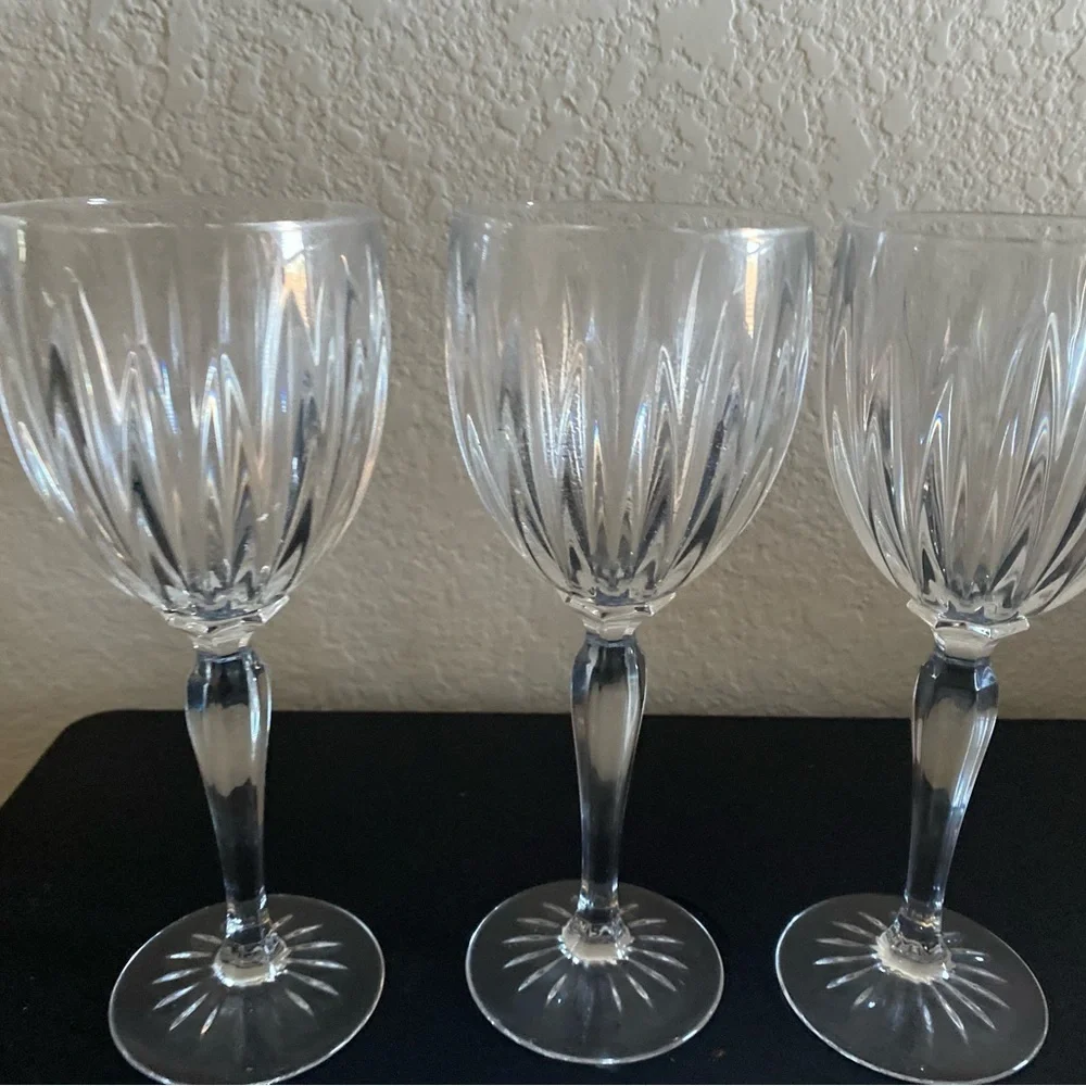 3 Cristal D'Arques-Durand Classic Crystal France Faceted Stem 8.5” Wine Goblets